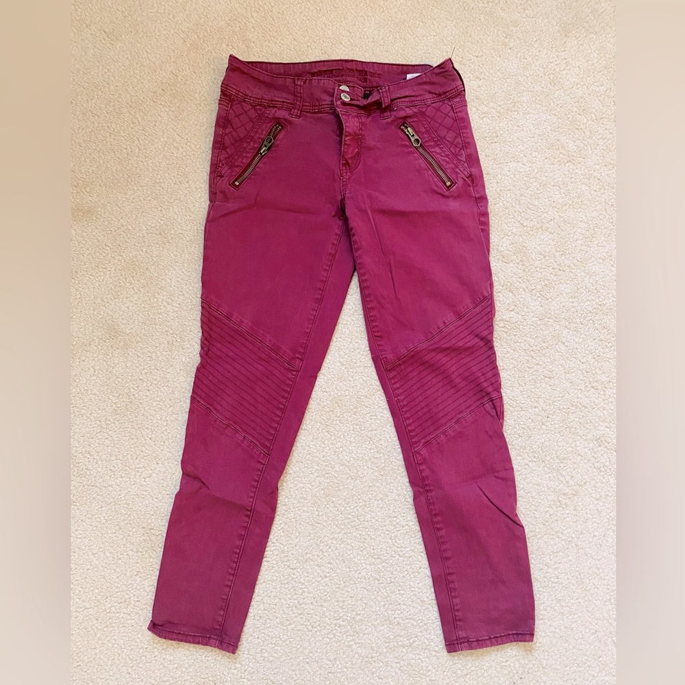 American Eagle Skinny Crop Jeans Womens Size 4 Regular Wine Red Stretch 2 Button